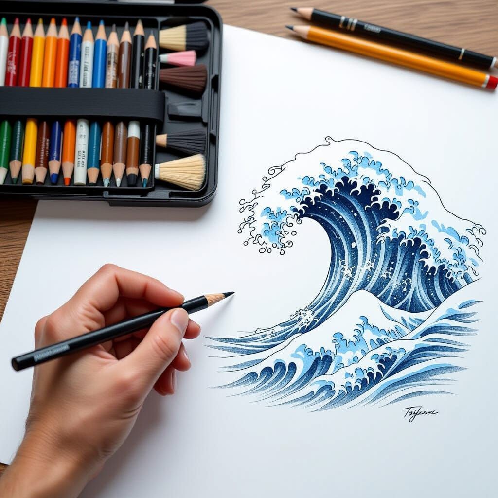 Hand Drawing a Realistic Tsunami with Pencil