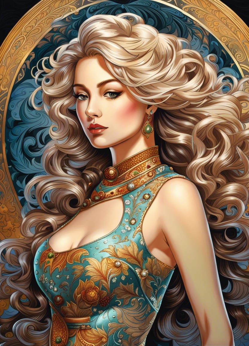 Beautiful Woman in Ornate, Detailed Manga Style