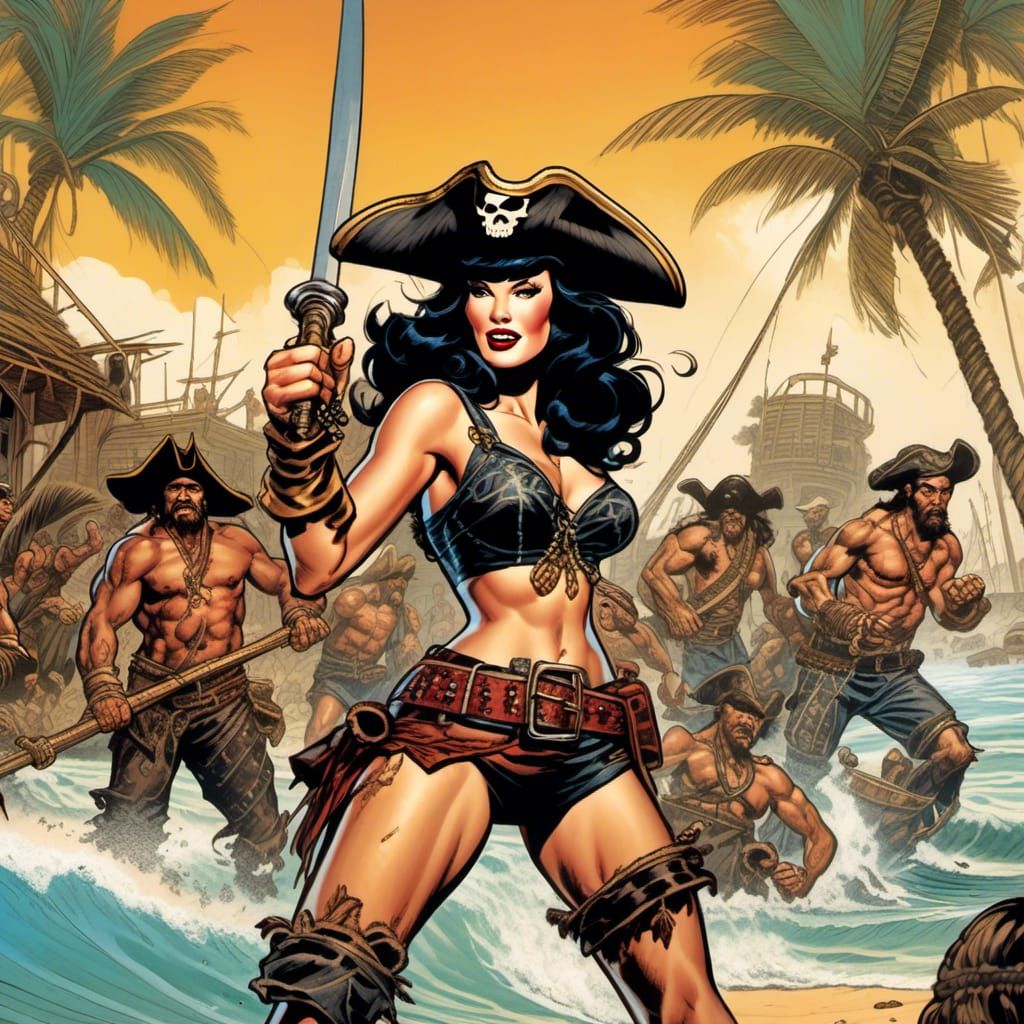 Bettie Page Leads Pirate Band, Comic Book Art