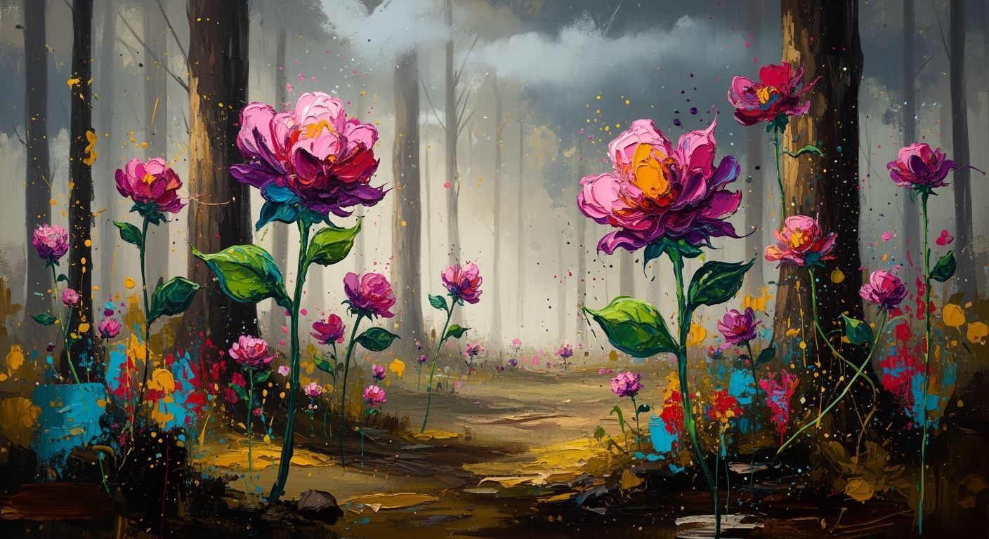 Surreal Forest in Impasto Abstract Expressionism