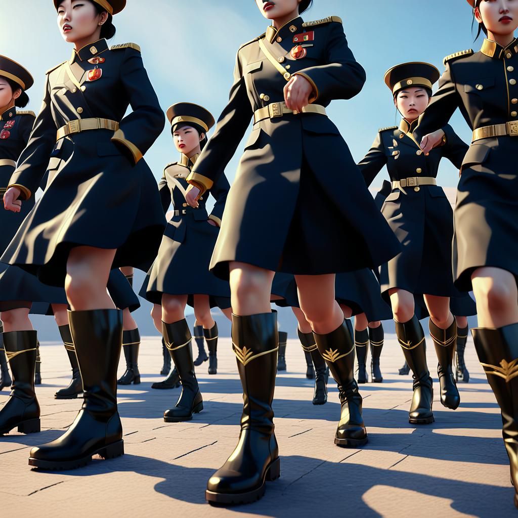 North Korean Soldiers Goosestepping in Anime Style