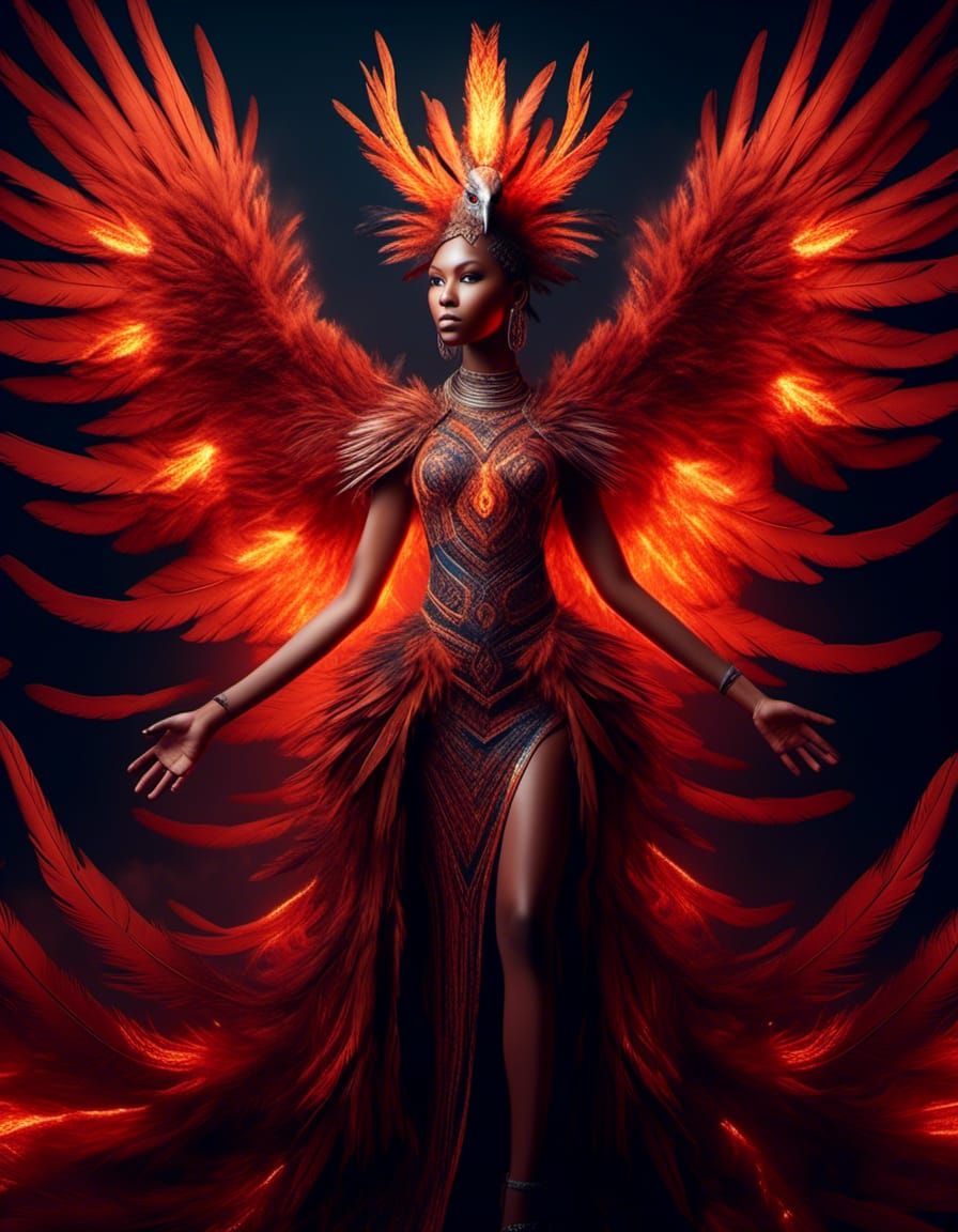 Phoenix Goddess with Alluring Gaze in HDR