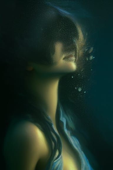 Drowning Woman Portrait in Art Nouveau Style