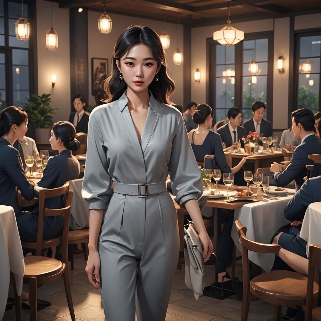 Korean Girl Attends Dinner Party: 3D Render