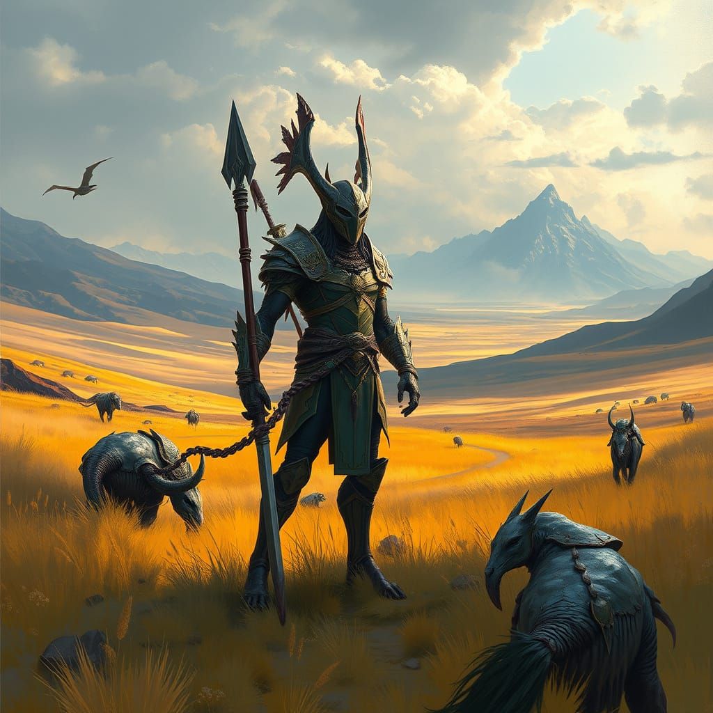 Centaur Warrior in Golden Expanse, Digital Art