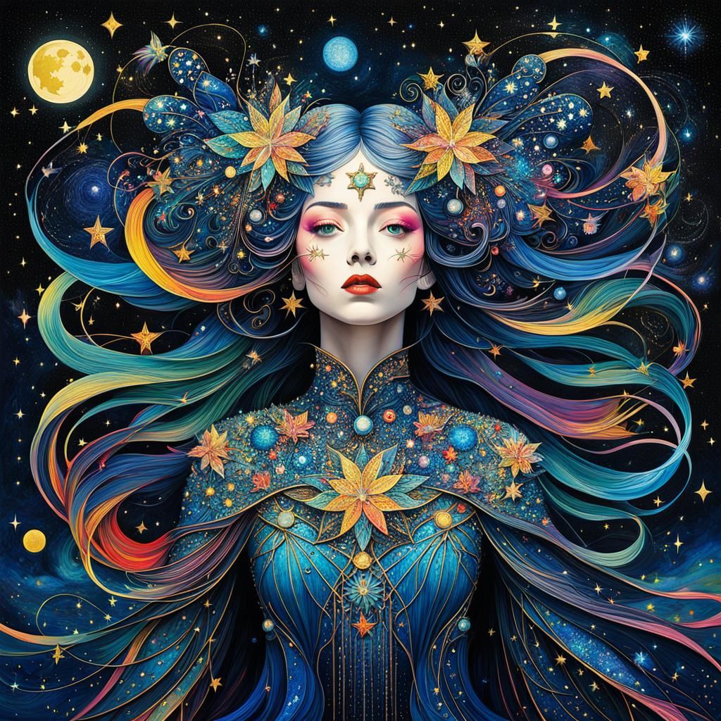 Fairy Goddess in Starry Night Abstract Expressionism