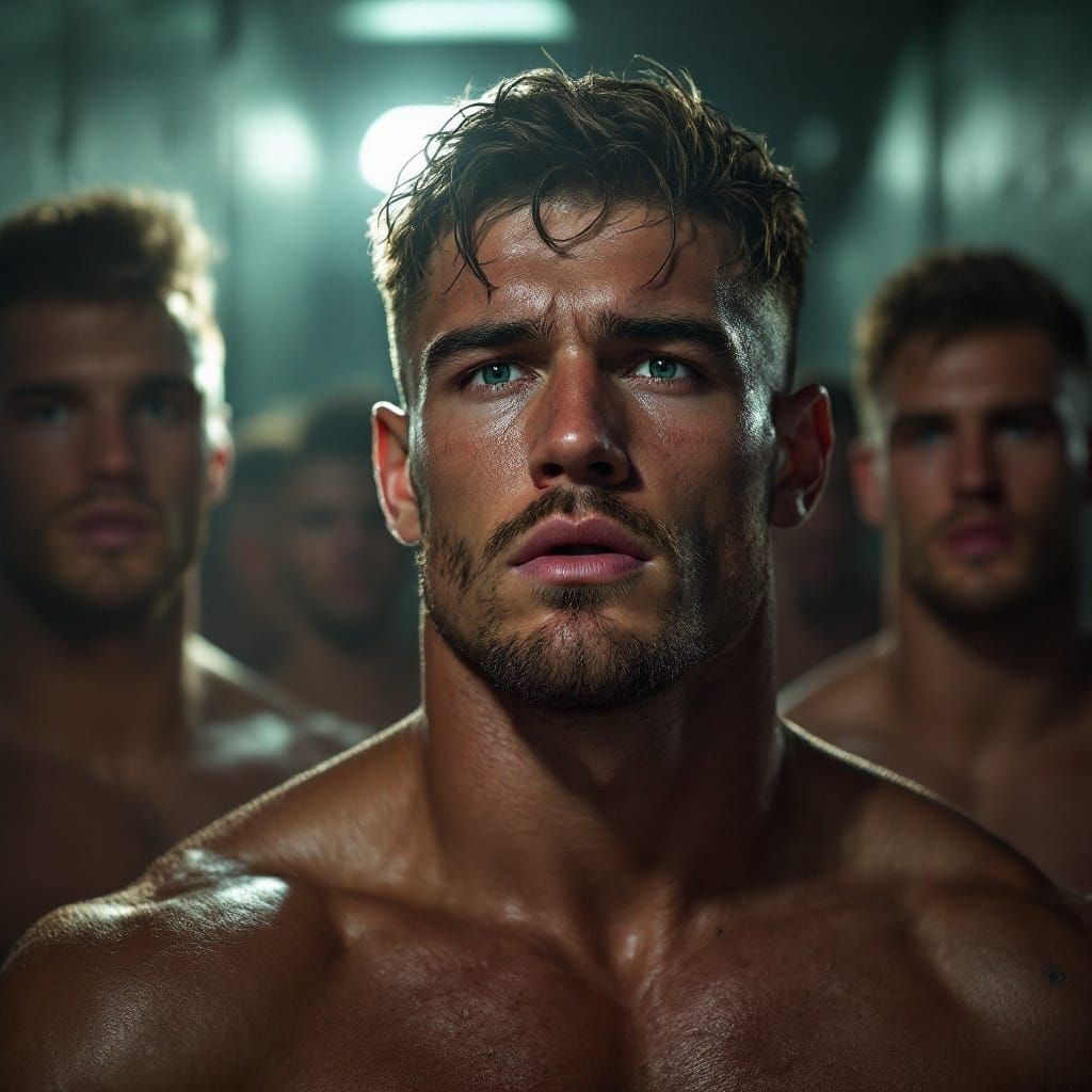 Chiseled Athletes in Candid Moment