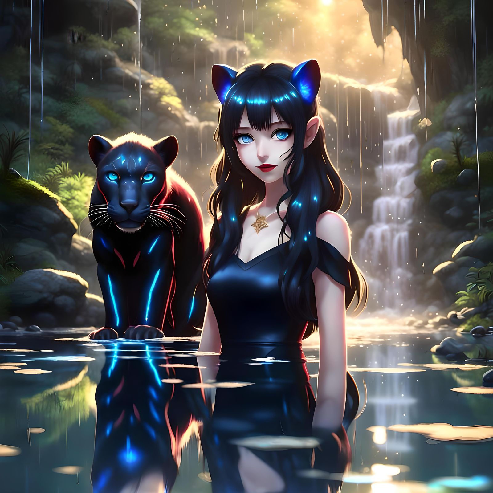 Panther Girl in Rainforest: 3D Anime Art
