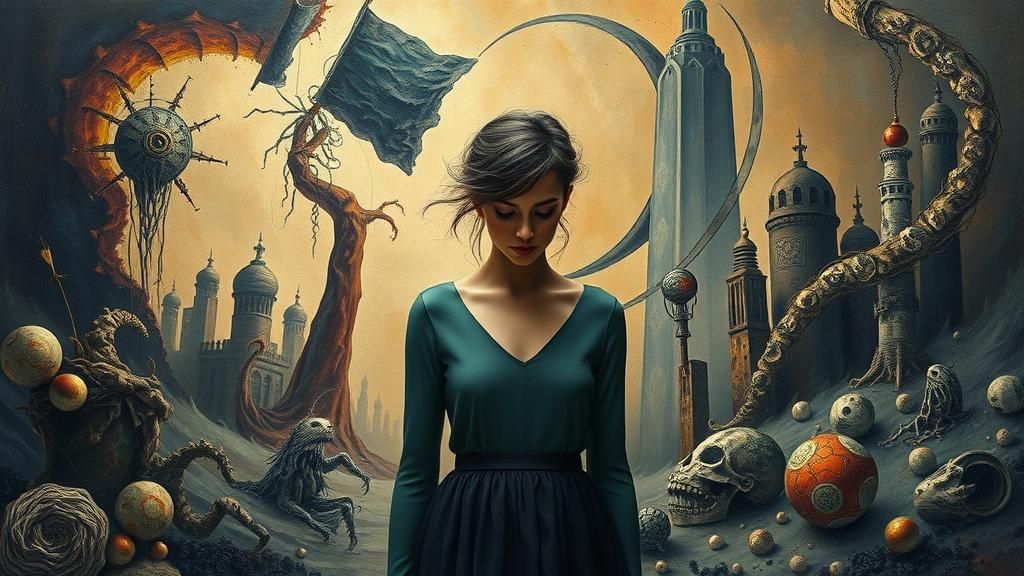 Dystopian Woman in Apocalyptic Surreal Landscape