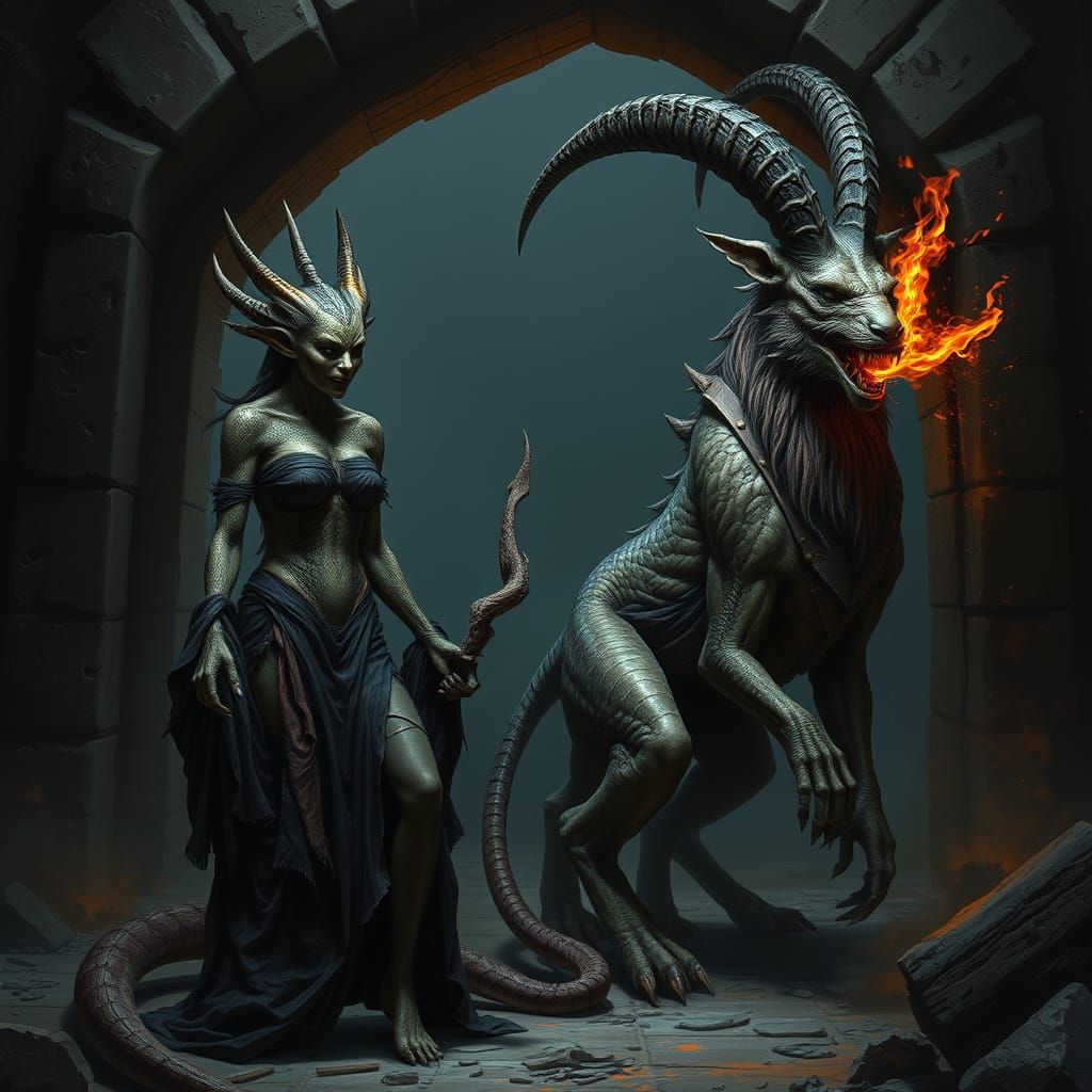 Echidna and Chimera in a Ruined Landscape