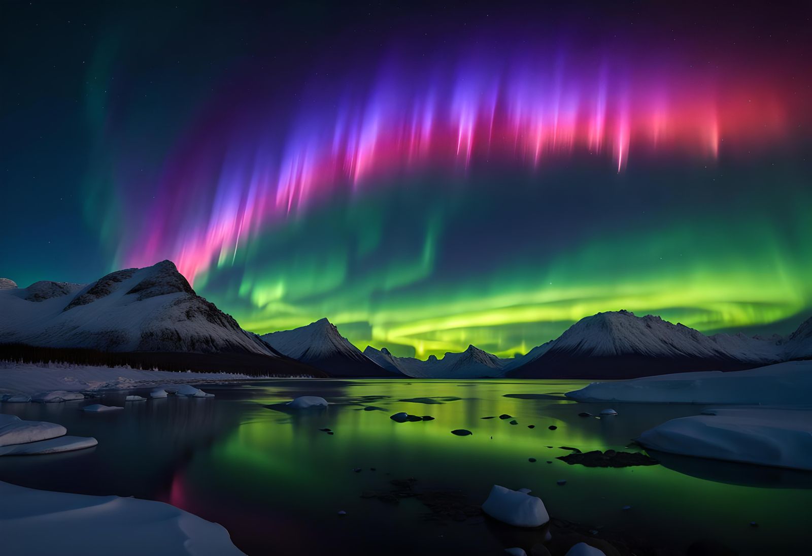 Spectacular Aurora Borealis Over Snowy Fjord