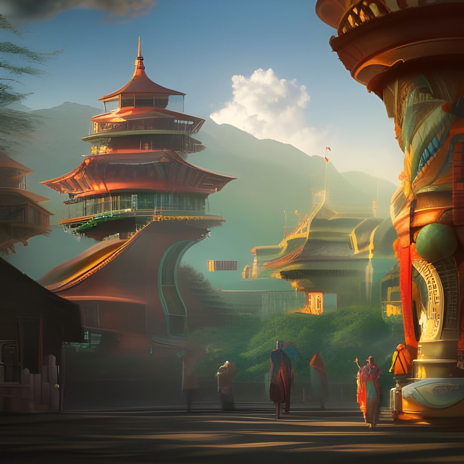 Hyperdetailed Shambala City in Hyperreal Digital Art