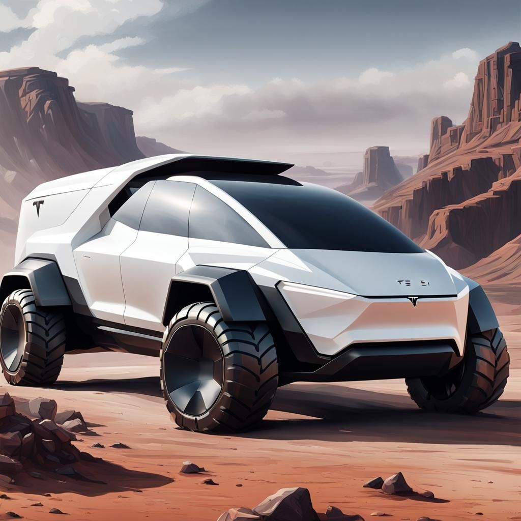 Futuristic White Tesla Cybertruck in 2099