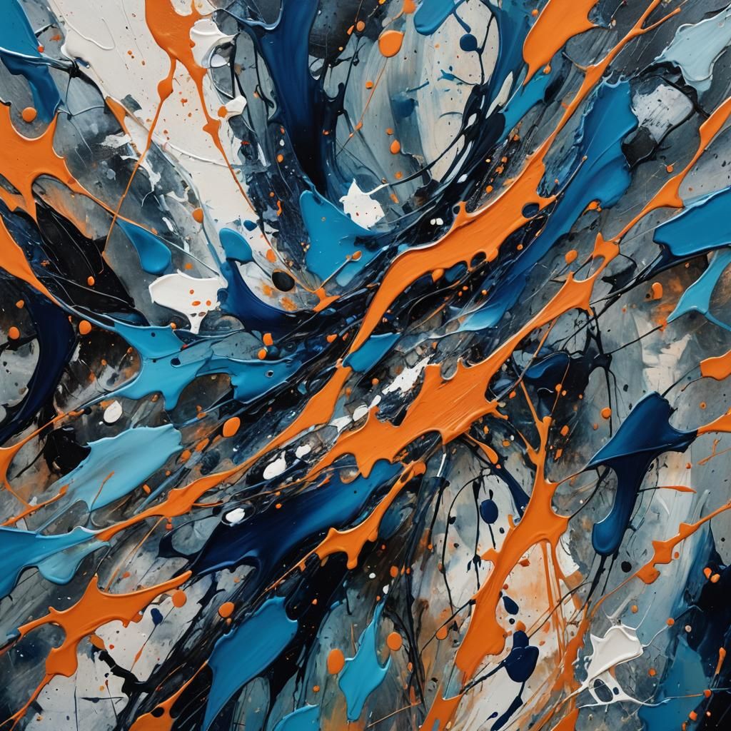 Abstract Expressionism: Swirling Shapes in Blue and Orange