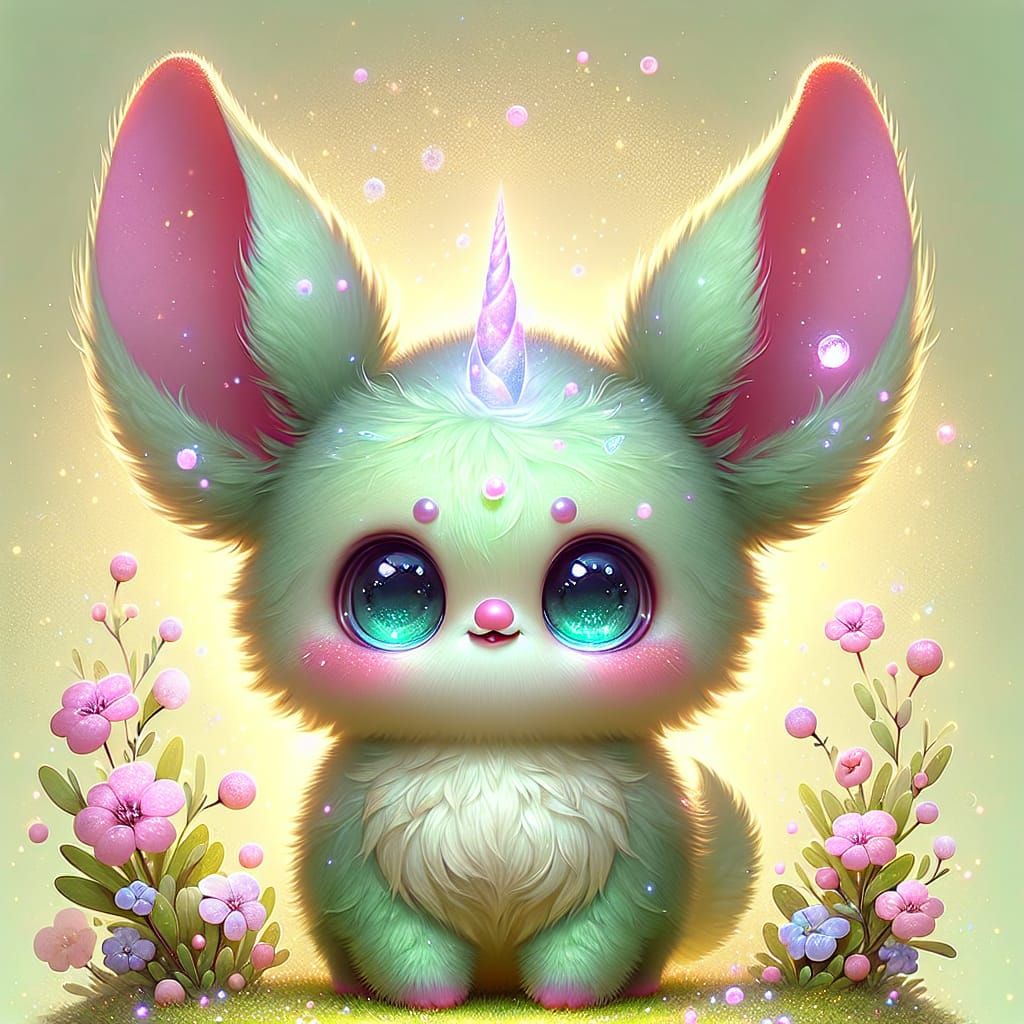 Whimsical Pastel Creature in Enchanted Meadow