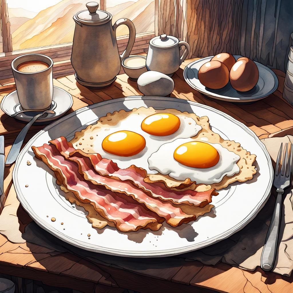 Breakfast Still Life in Watercolor with Volumetric Lighting