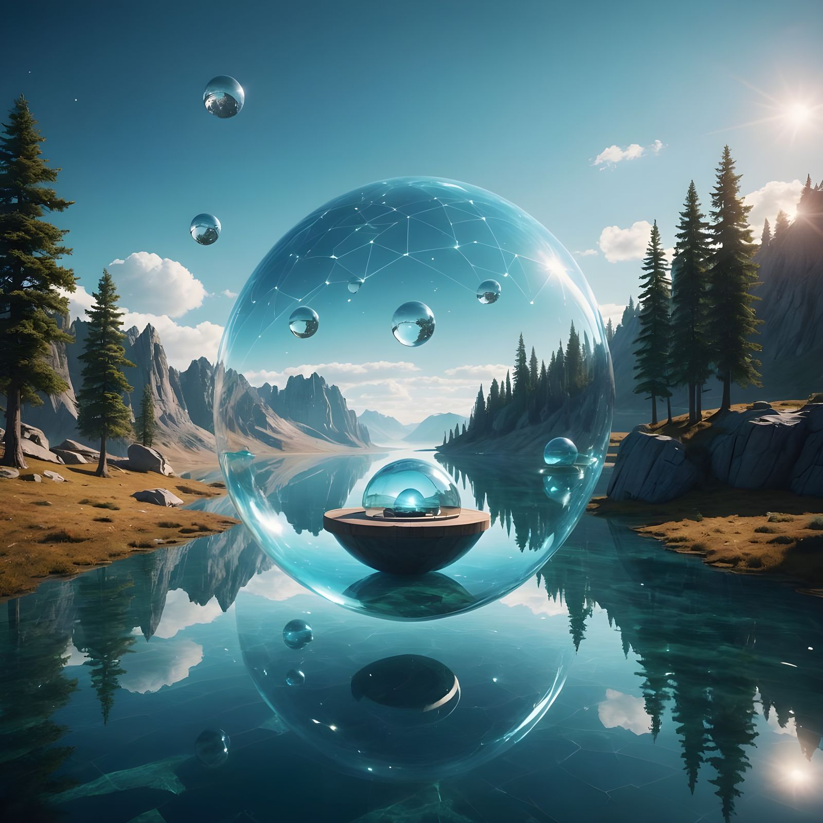 Luminous Spherical Room in a Futuristic Dreamscape