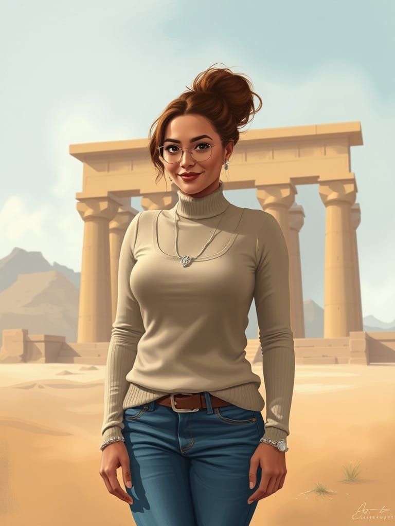 Surreal Portrait of a Curvy Woman in Abandoned Pharaonic Tem...