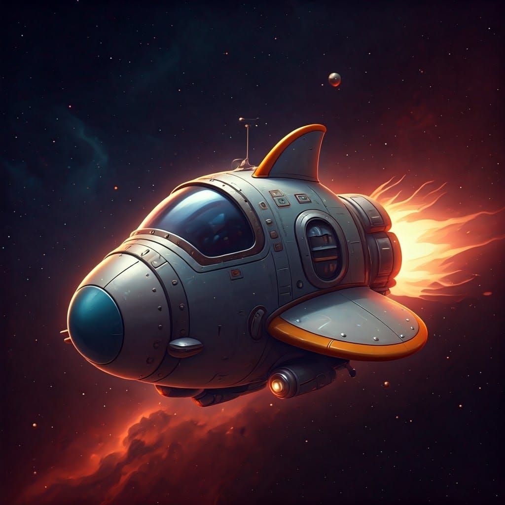 Charming Chibi Spaceship Zipping Through Happy Cosmos