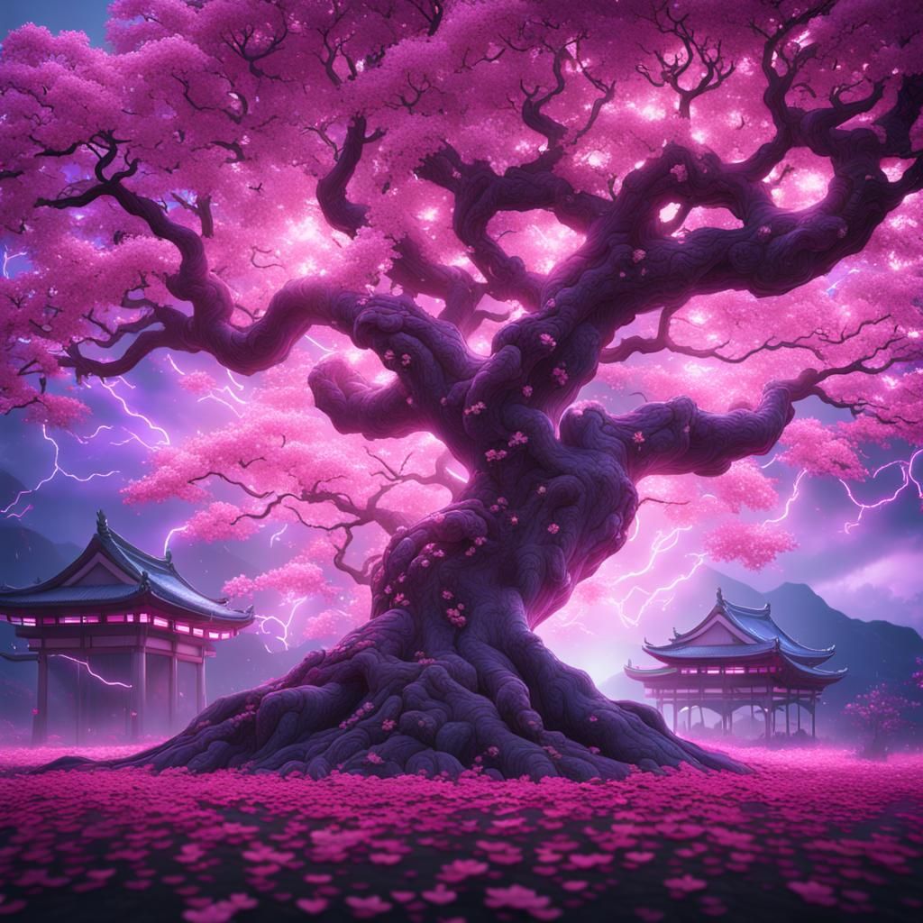 Cherry Blossom Tree with Pink Lightning