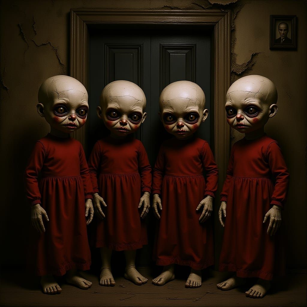 Sinister Rag Dolls Guard Dark Backdoor in Horror Style