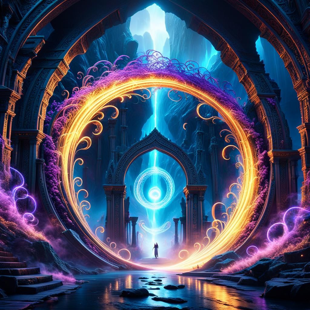 Mystical Portal with Neon Tendrils in Fantasy Realm