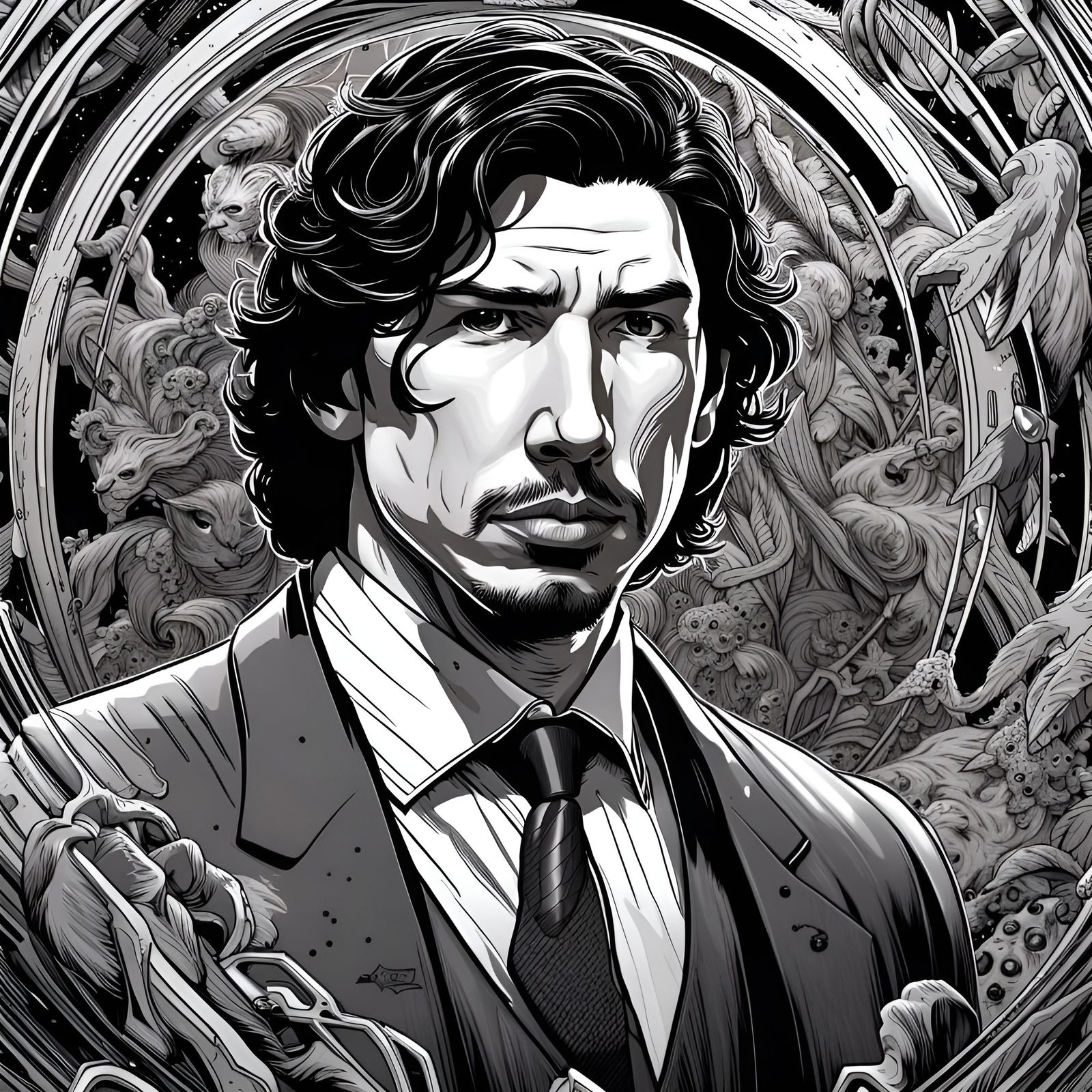 Adam Driver in Comic Book Art Style