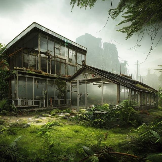 Overgrown Futuristic Greenhouse in Ruins