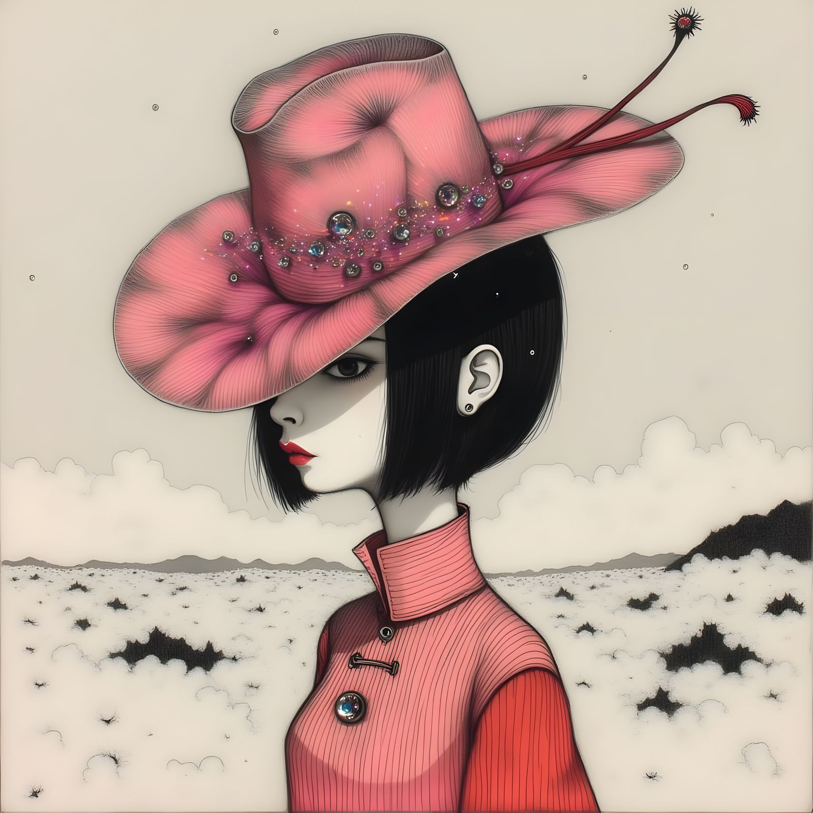 Surreal Ribbon Woman in Dreamy Landscape