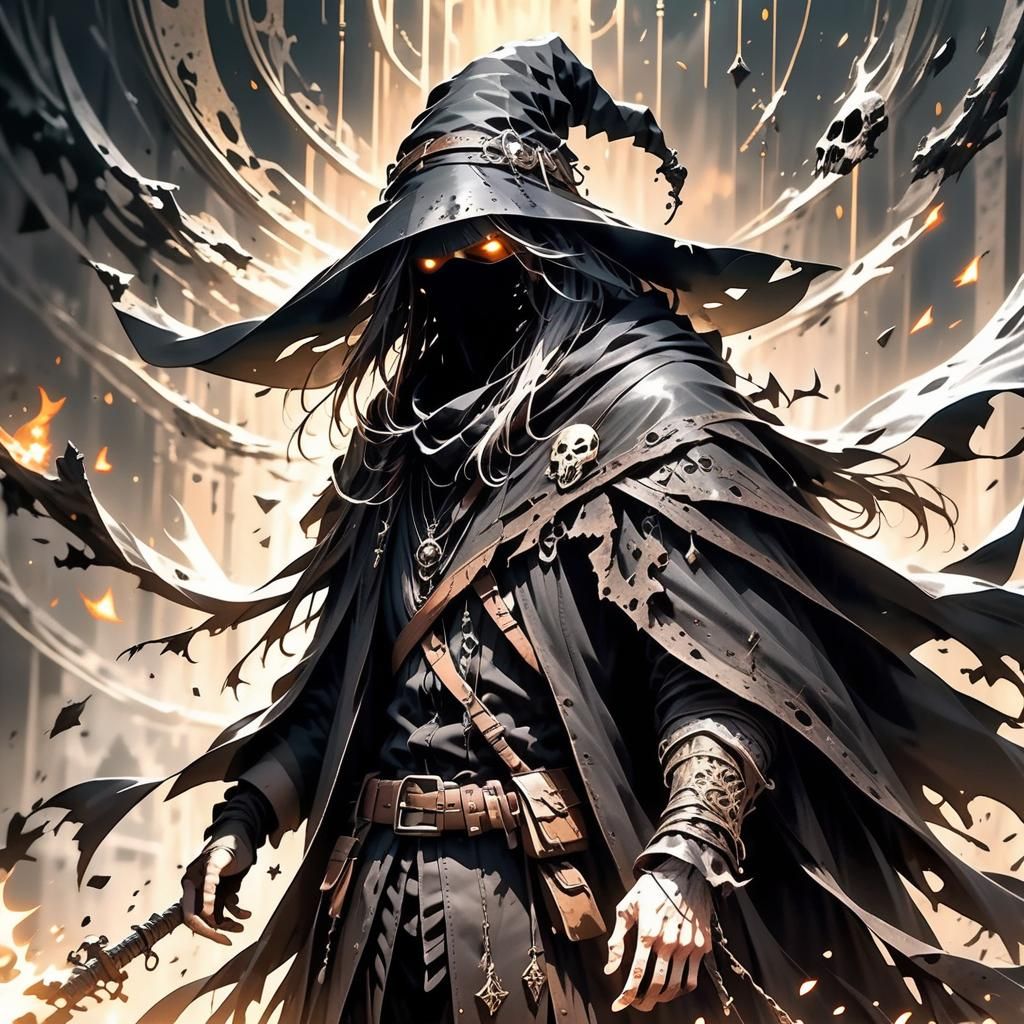 Mysterious Faceless Mage with Enchanted Prosthetic Arm