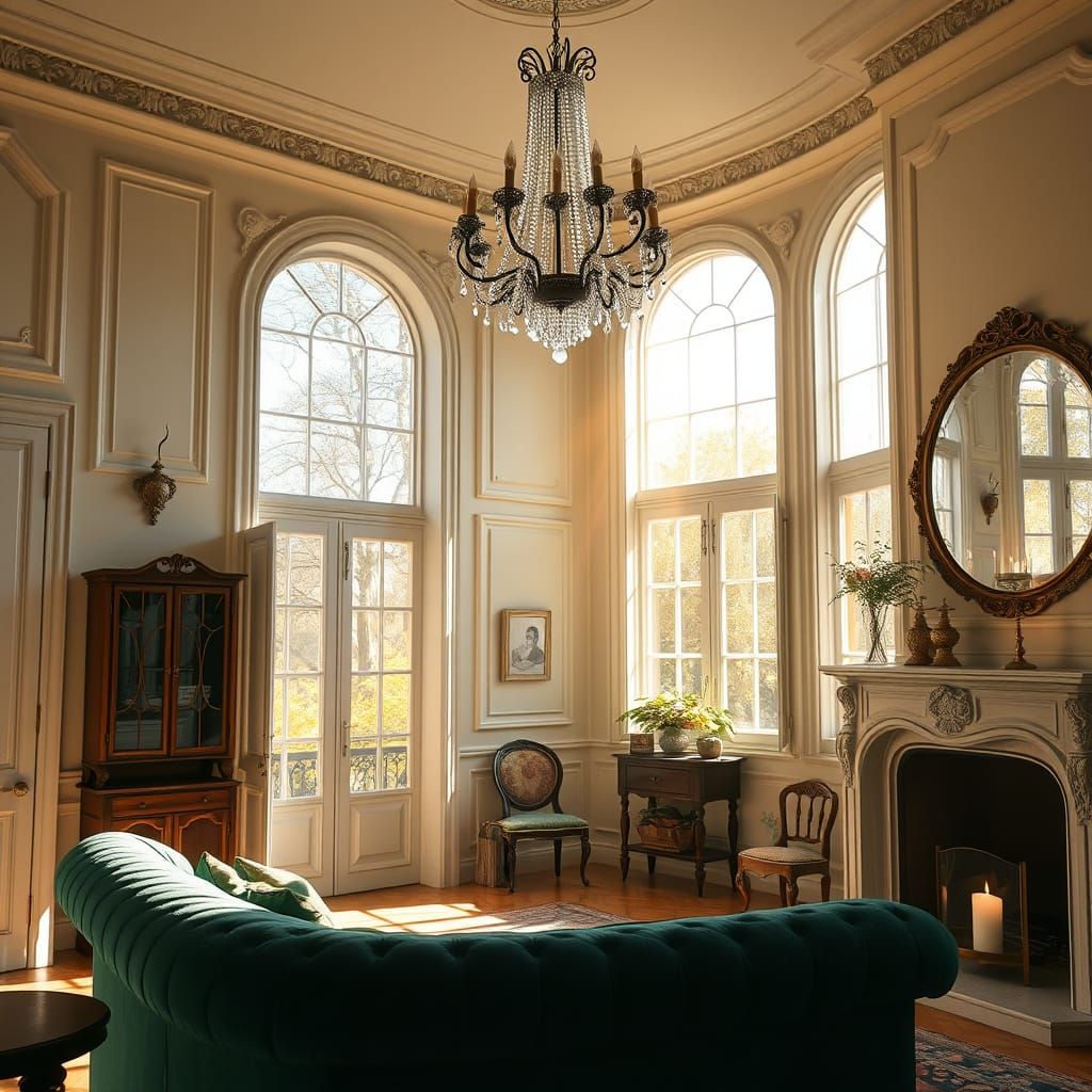 Elegant French Country Living Room in Soft Morning Light