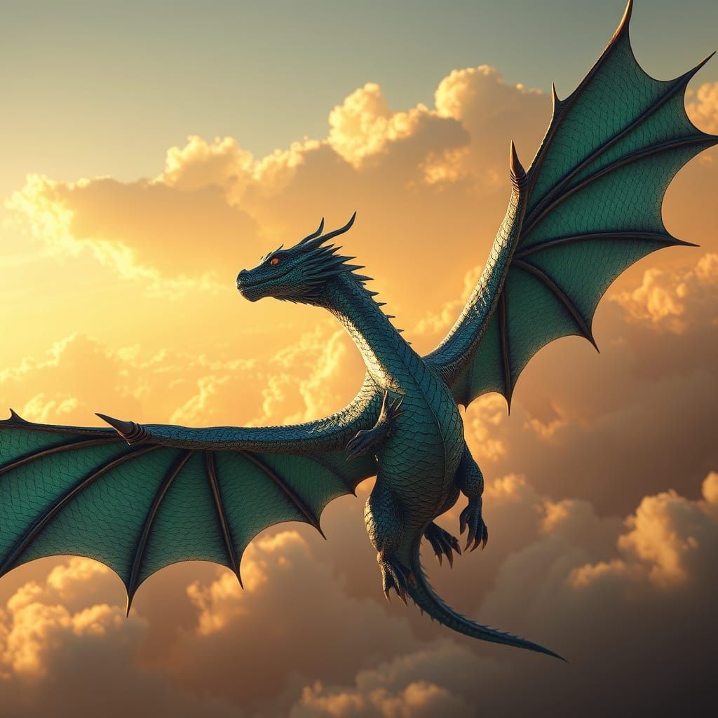 Dragon Soars Through a Golden Sky