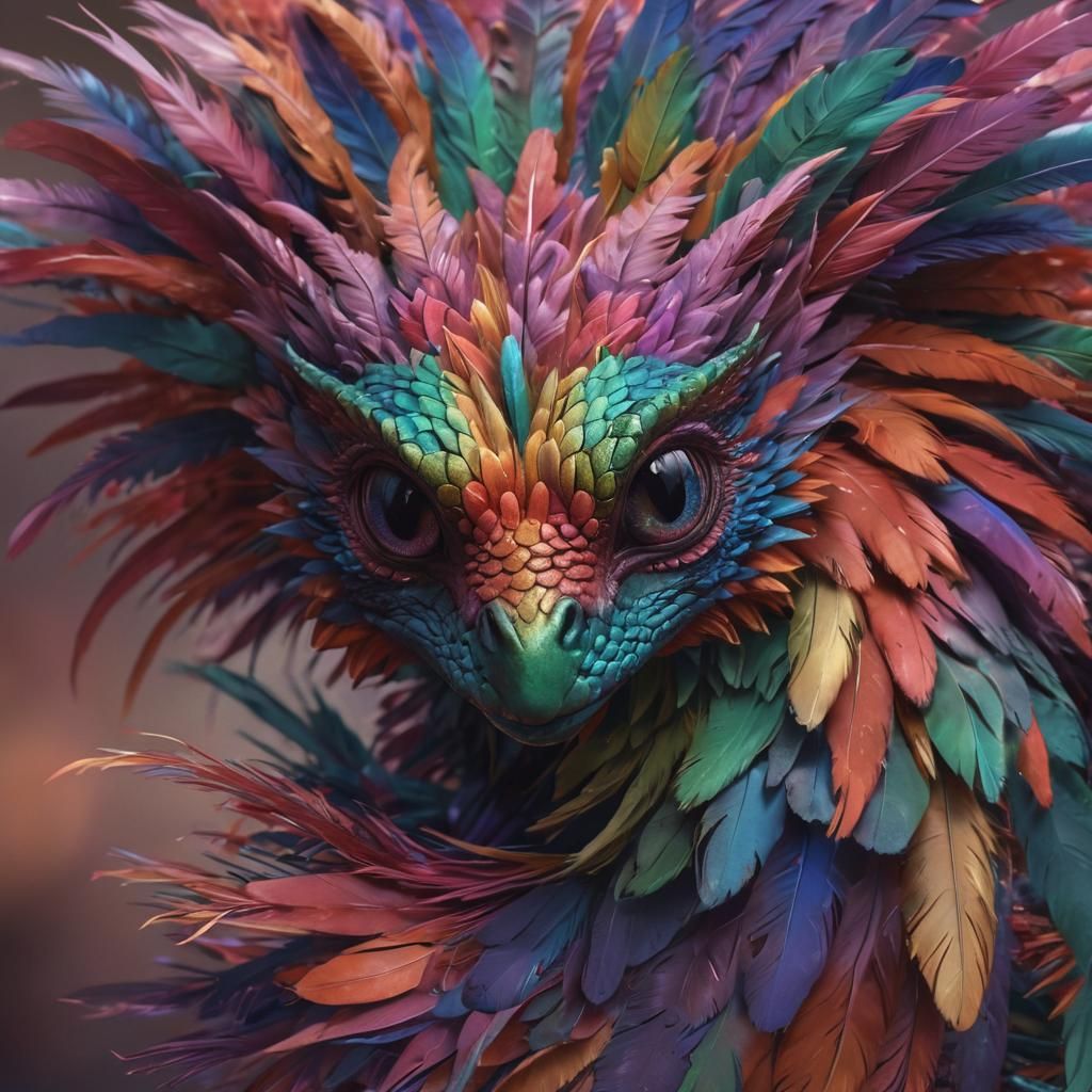 Rainbow Quetzalcoatl Serpent Dragon in Detailed Fantasy Art