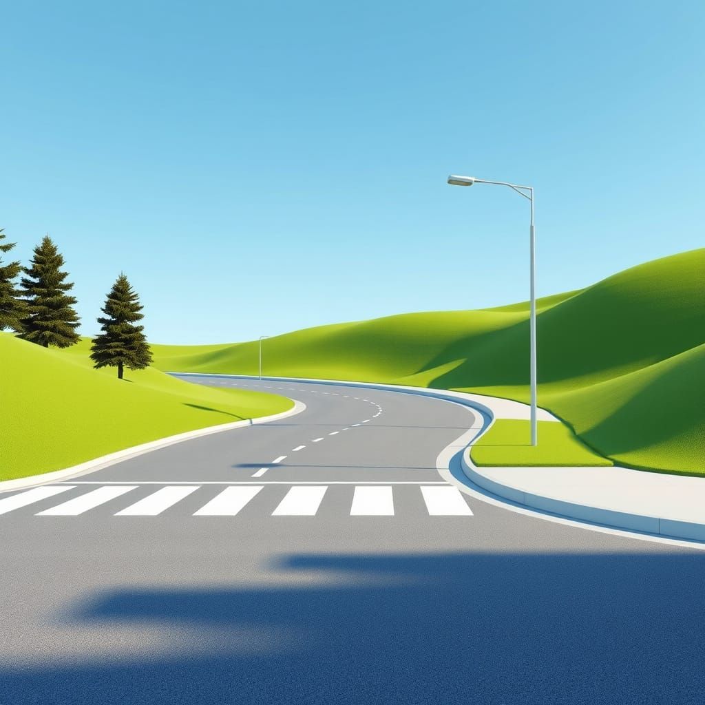 Minimalist Surreal Suburban Landscape in 3D Render