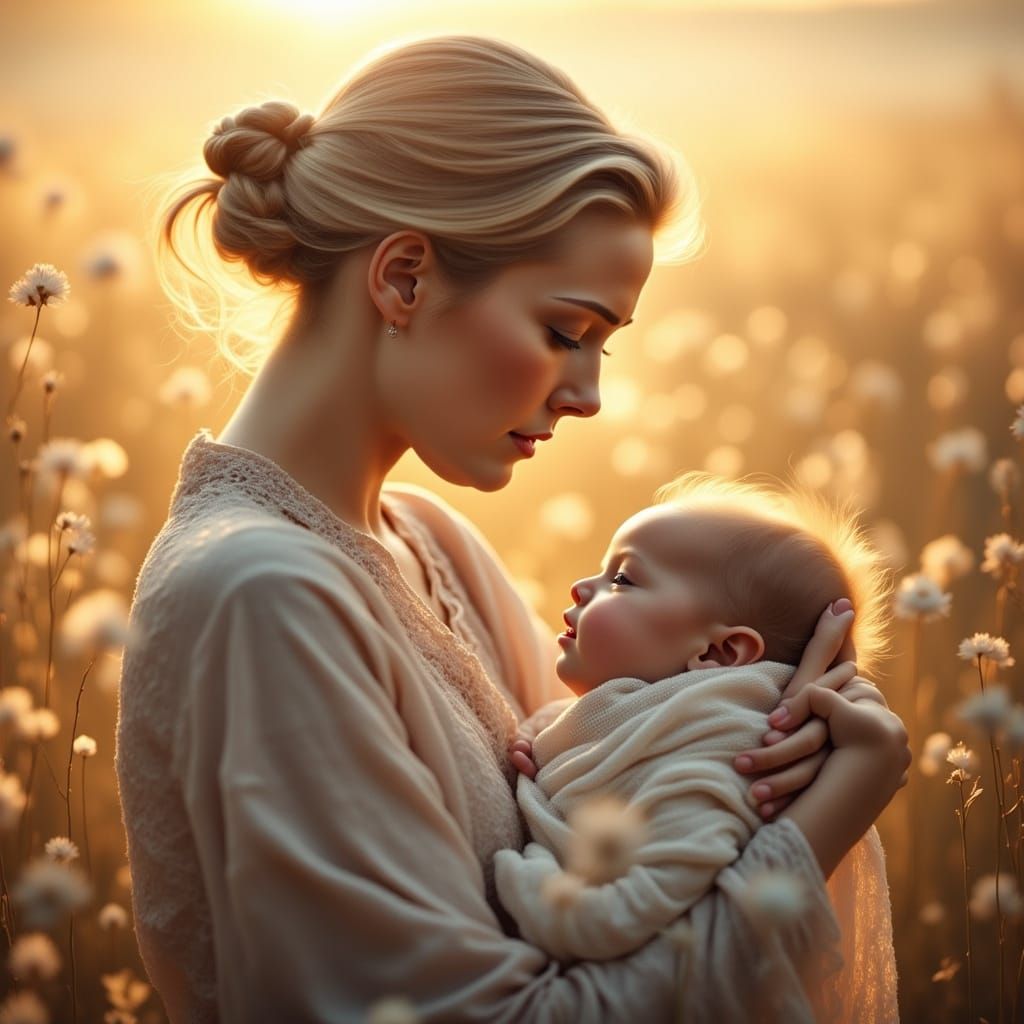 Mother's Love: Realistic Portrait with Ethereal Light
