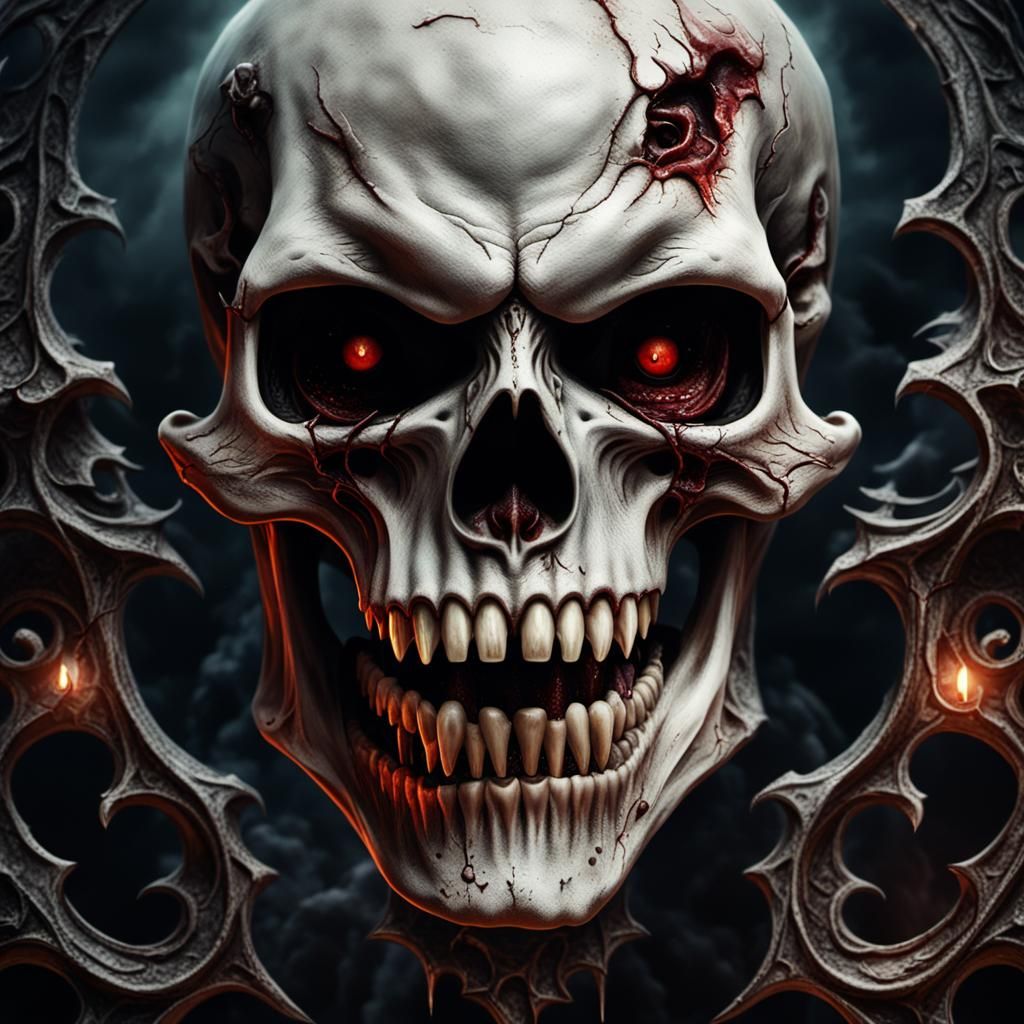 Vampire Skull Art Nouveau Photorealistic Illustration