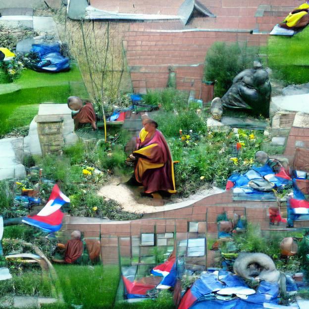 Serene Tibetan Monk in Garden: Digital Art