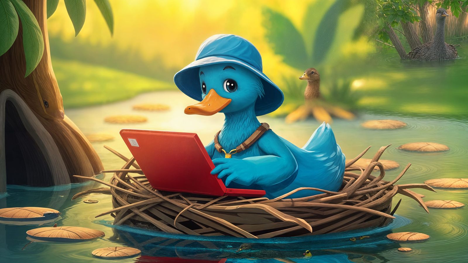 Blue Duck Tech Wizard in Pond Nest