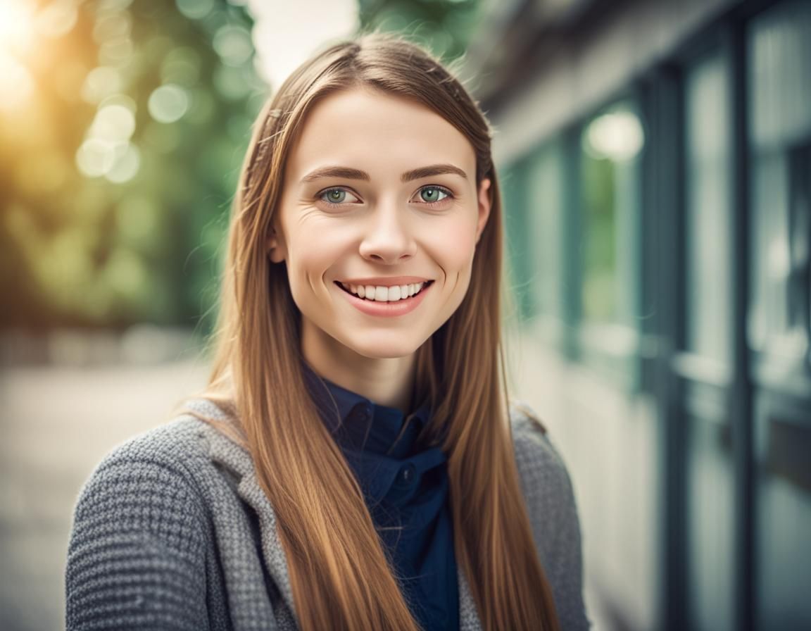 Friendly European Teacher Portrait with Bokeh