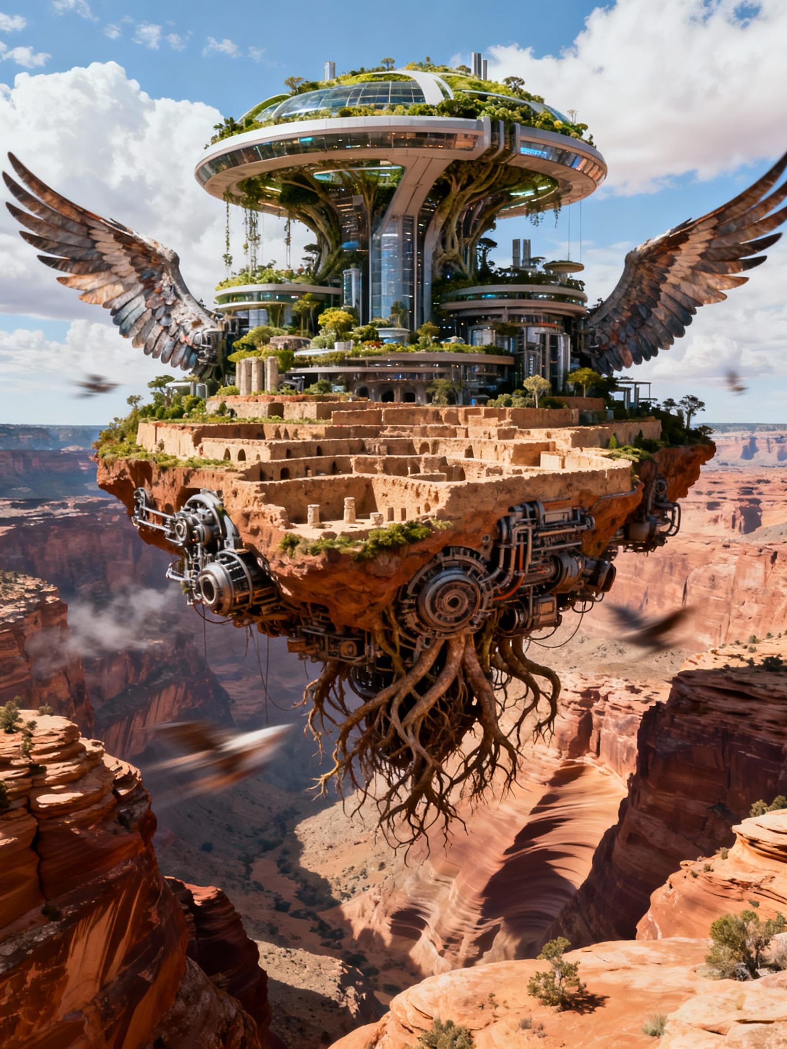 Flying Island Fantasy Arcology Biosphere Depth-Time-Colour-S...