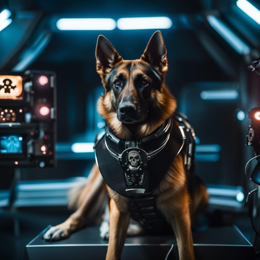 Cyborg Pirate and Bionic Dog on Spaceship