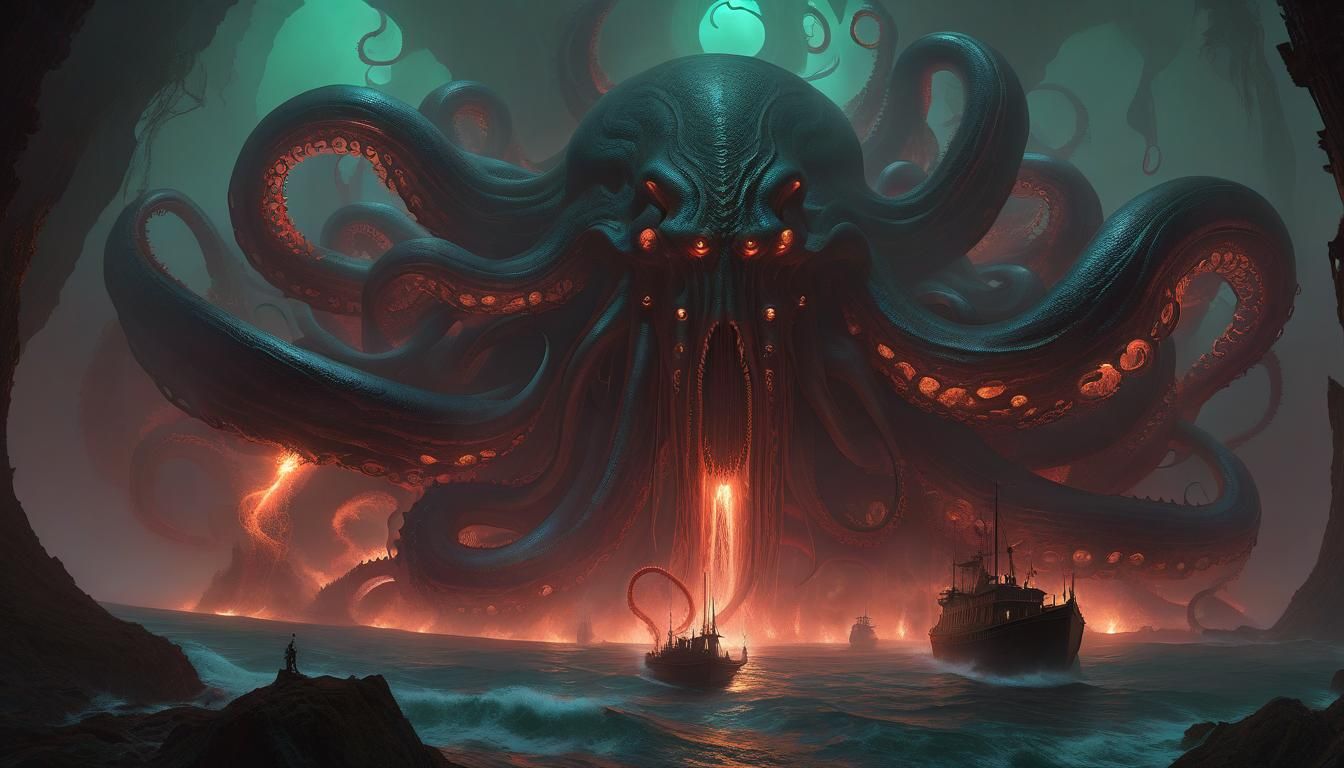 Lovecraftian Monsters Emerging from the Necronomicon