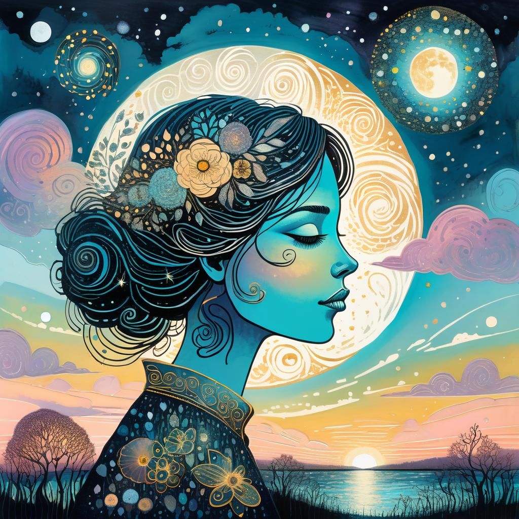 Goddess in Pastel Sky: A Surreal Fantasy Illustration