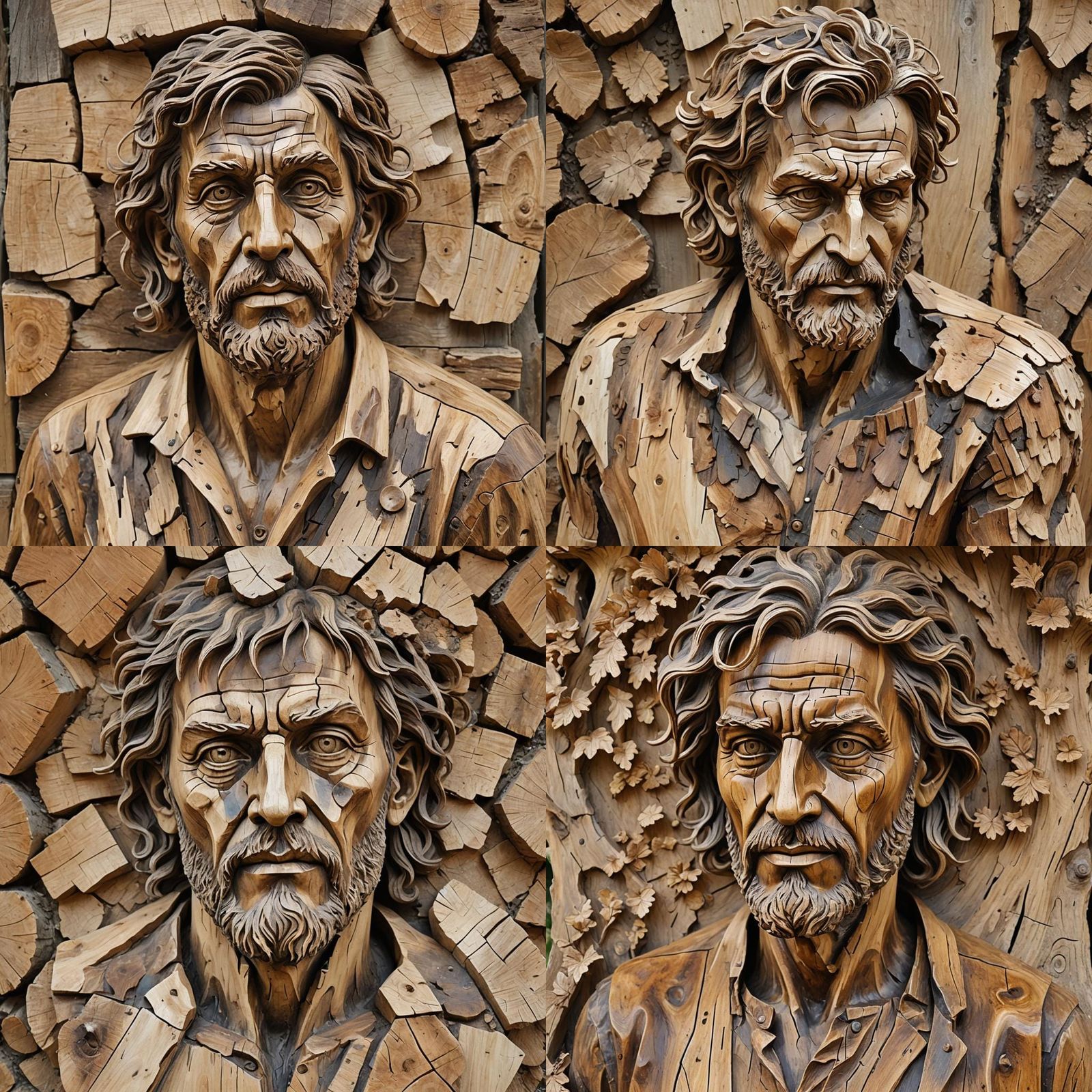 Detailed Wood Sculpture of an Artist in Open Field