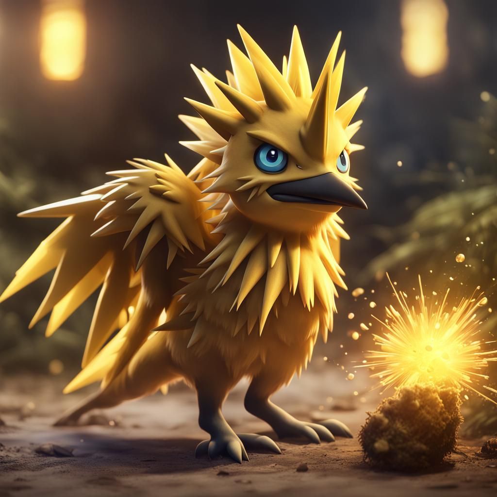 Hyperrealistic Pokemon Zapdos as Cute Chibi