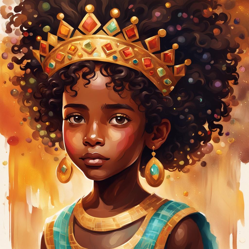 Playful Child with Crown: Vibrant Digital Illustration