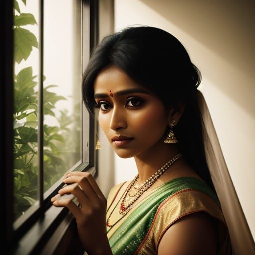 Bangladeshi Woman in Saree with Curious Expression