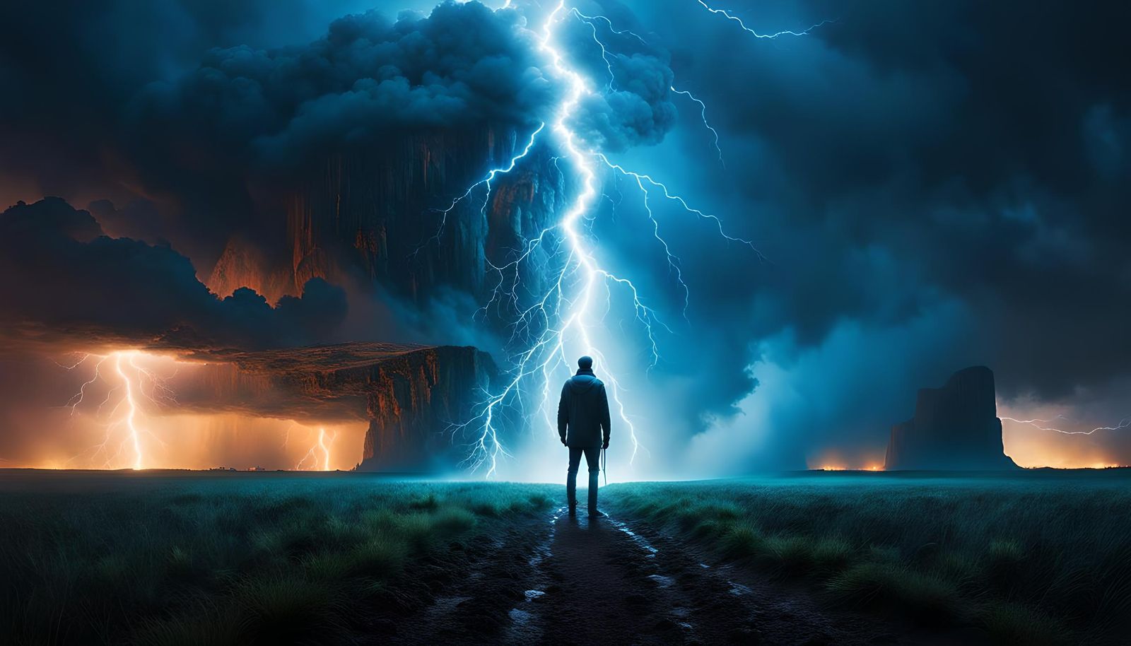 Man Touches Lightning Bolt: Beksinski and Dali Style