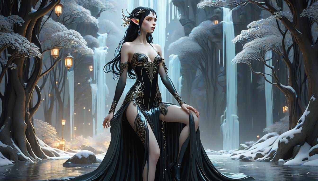 Ethereal Elf Maiden in Klimt-Inspired Art Nouveau Style