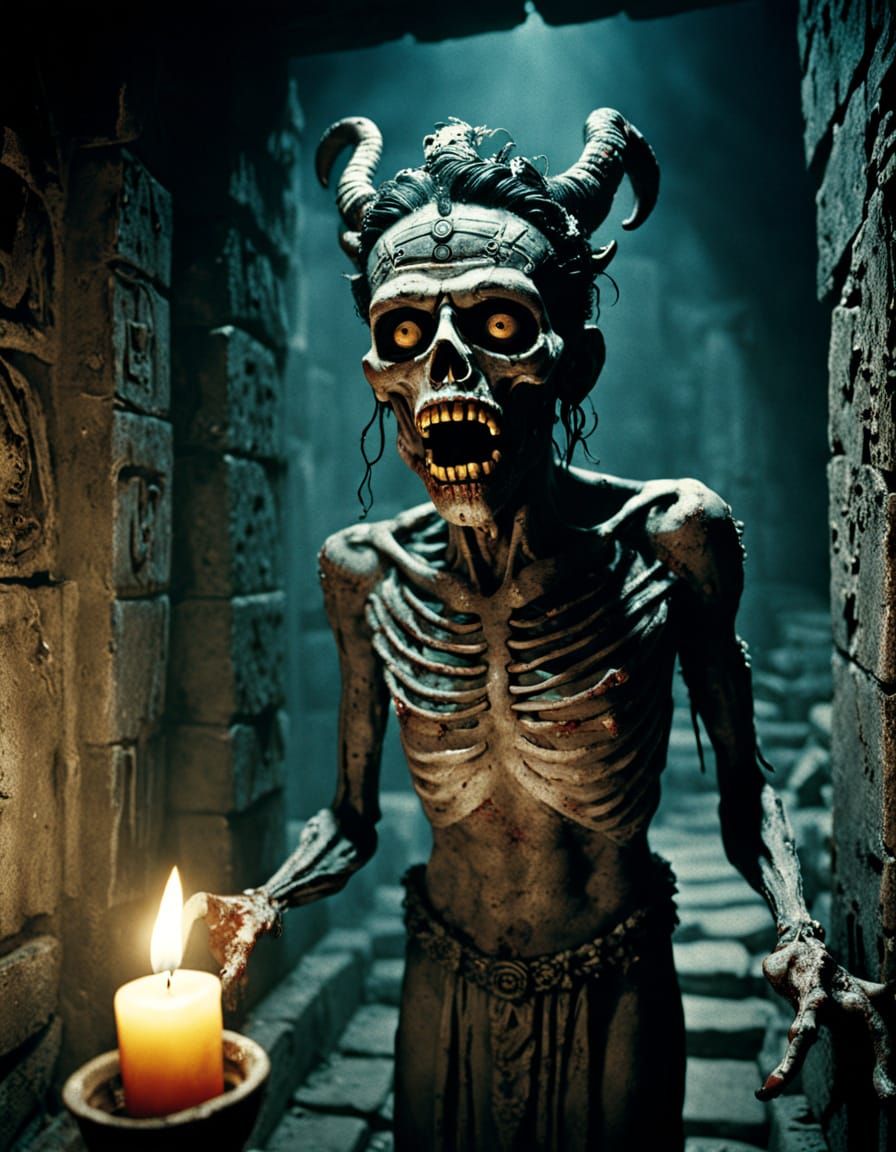 Surreal Grisly Horror Scene in Distressed Nitrate Film Aesth...